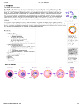 Cell Cycle ­ Wikipedia Cell Cycle from Wikipedia, the Free Encyclopedia