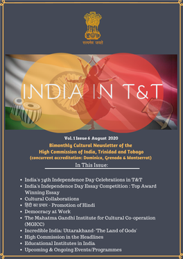 Bimonthly Cultural Newsletter of the High Commission of India, Trinidad and Tobago (Concurrent Accreditation: Dominica, Grenada & Montserrat) in This Issue