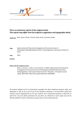 An Investigation of the Chalcogen Dimers