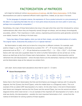 FACTORIZATION of MATRICES