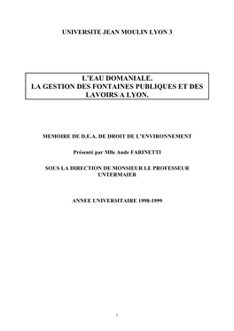 L'eau Domaniale. La Gestion Des Fontaines Publiques Et