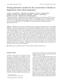 Testing Alternative Models for the Conservation of Koalas in Fragmented Rural–Urban Landscapes