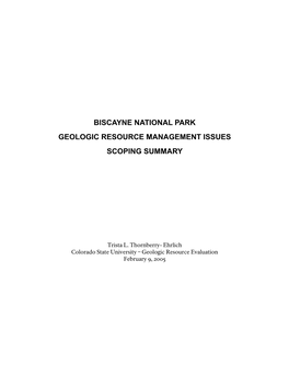 Biscayne National Park Geologic Resource Evaluation Scoping Summary