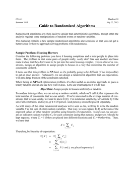 Guide to Randomized Algorithms