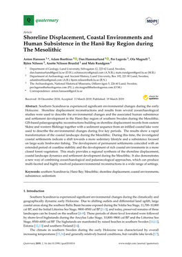Shoreline Displacement, Coastal Environments and Human Subsistence in the Hanö Bay Region During the Mesolithic