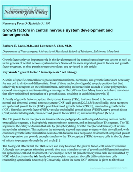 Growth Factors in Central Nervous System Development and Tumorigenesis