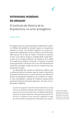 PATRIMONIO MODERNO EN URUGUAY El Instituto De Historia De La Arquitectura, Un Actor Protagónico