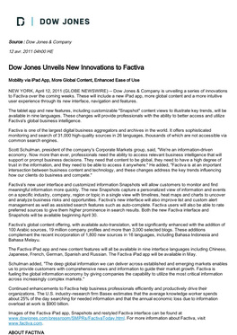 Dow Jones Unveils New Innovations to Factiva