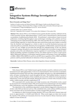 Integrative Systems Biology Investigation of Fabry Disease