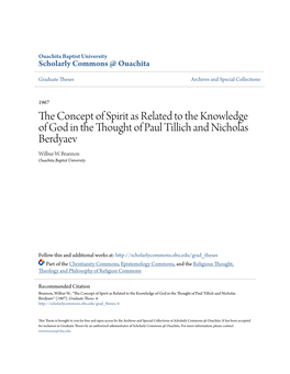 The Concept of Spirit As Related to the Knowledge of God in the Thought of Paul Tillich and Nicolas Berdyaev