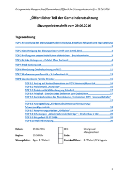 Öffentlicher Teil Der Gemeinderatssitzung