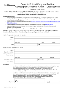 Donor to Political Party and Political Campaigner Return Form