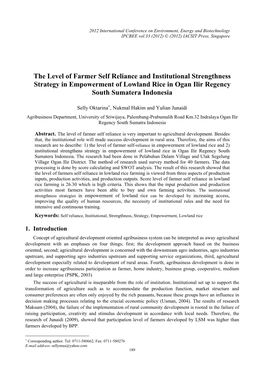 The Level of Farmer Self Reliance and Institutional Strengthness Strategy in Empowerment of Lowland Rice in Ogan Ilir Regency South Sumatera Indonesia