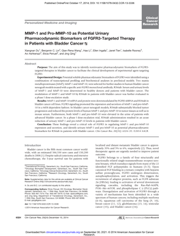 MMP-1 and Pro-MMP-10 As Potential Urinary Pharmacodynamic Biomarkers of FGFR3-Targeted Therapy in Patients with Bladder Cancer