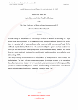 News Coverage in the Middle East Has Managed to Break Its Shackles of Censorship to a Large Extent in the Last Two Decades. in T