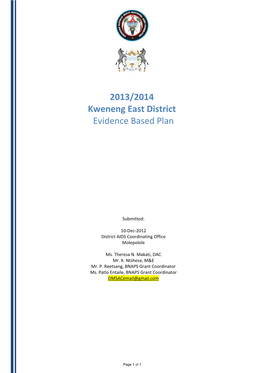 2013/2014 Kweneng East District Evidence Based Plan