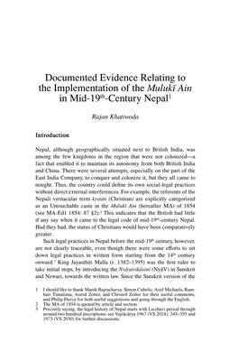 Documented Evidence Relating to the Implementation of the Mulukī Ain in Mid-19Th-Century Nepal1