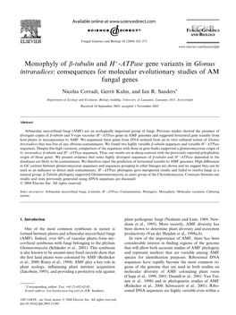 Monophyly of B-Tubulin and Hþ-Atpase Gene Variants in Glomus Intraradices: Consequences for Molecular Evolutionary Studies of AM Fungal Genes