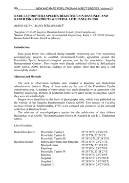 Rare Lepidoptera Species Registered in Raseiniai and Radviliškis Districts (Central Lithuania) in 2009