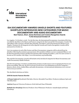 Ida Documentary Awards Unveils Shorts And