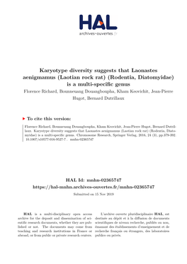 Karyotype Diversity Suggests That Laonastes Aenigmamus (Laotian