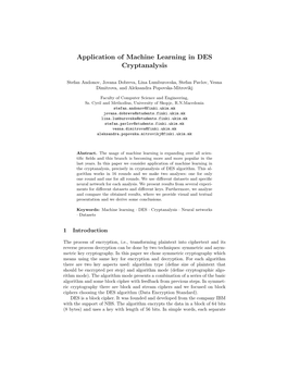 Application of Machine Learning in DES Cryptanalysis