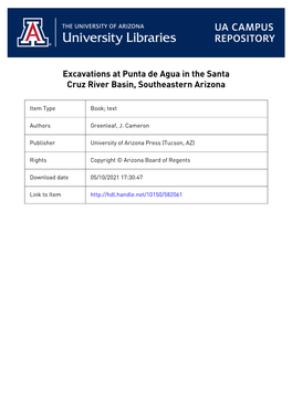 Excavations at Punta De Agua in the Santa Cruz River Basin, Southeastern Arizona