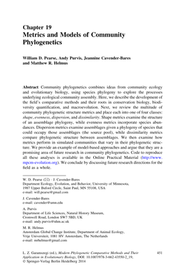 Chapter 19 Metrics and Models of Community Phylogenetics