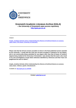 Greenwich Academic Literature Archive (GALA) – the University of Greenwich Open Access Repository