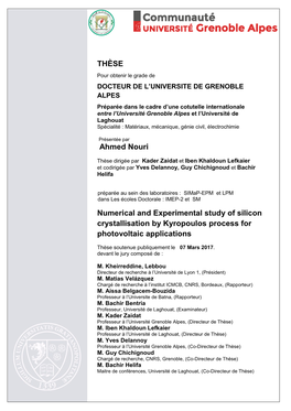 THÈSE Ahmed Nouri Numerical and Experimental Study of Silicon