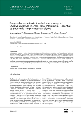 Geographic Variation in the Skull Morphology of Ellobius Lutescens Thomas, 1897 (Mammalia: Rodentia) by Geometric Morphometric Analyses