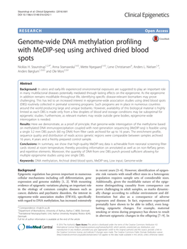 Genome-Wide DNA Methylation Profiling with Medip-Seq Using Archived Dried Blood Spots Nicklas H