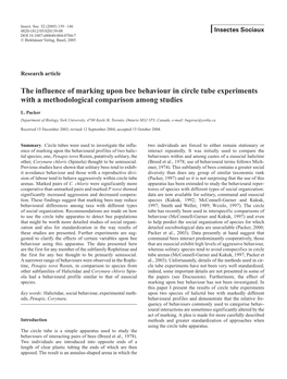 The Influence of Marking Upon Bee Behaviour in Circle Tube Experiments with a Methodological Comparison Among Studies