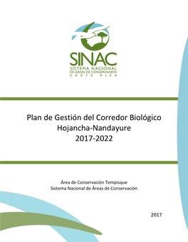 Plan De Gestión Del Corredor Biológico Hojancha-Nandayure 2017-2022