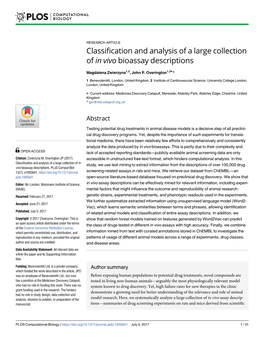 Classification and Analysis of a Large Collection of in Vivo Bioassay Descriptions