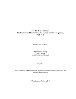 The Intercolonial Interactions of a Martinican Slave in Quebec, 1733-1743