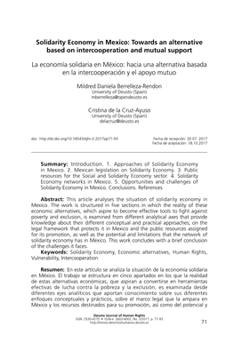 Solidarity Economy in Mexico: Towards an Alternative Based on Intercooperation and Mutual Support La Economía Solidaria En