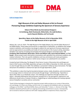High Museum of Art and Dallas Museum of Art to Present Pioneering Design Exhibition Exploring the Spectrum of Sensory Experience