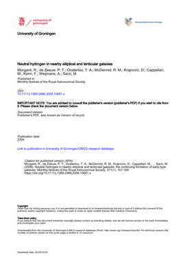 Neutral Hydrogen in Nearby Elliptical and Lenticular Galaxies Morganti, R.; De Zeeuw, P