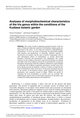 Analyses of Morphobiochemical Characteristics of the Iris Genus Within the Conditions of the Kuzbass Botanic Garden