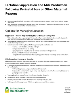 CEAC 1375 Lactation Suppression & Milk Production Following Perinatal