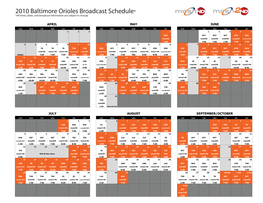 2010 Baltimore Orioles Broadcast Schedule* *All Times, Dates, and Broadcast Information Are Subject to Change