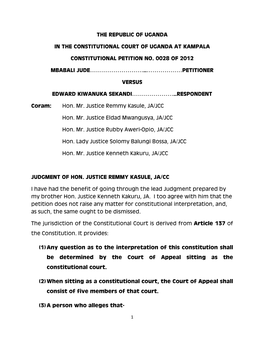 Mbabali Jude VS Edward Kiwanuka Sekandi Ruling