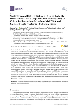Spatiotemporal Differentiation of Alpine Butterfly Parnassius Glacialis (Papilionidae: Parnassiinae) in China: Evidence From