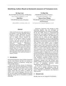 Identifying Authors Based on Stylometric Measures of Vietnamese Texts