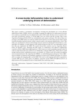 A Cross-Border Deforestation Index to Understand Underlying Drivers of Deforestation