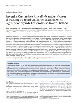 Expressing Constitutively Active Rheb in Adult Neurons After a Complete Spinal Cord Injury Enhances Axonal Regeneration Beyond a Chondroitinase-Treated Glial Scar