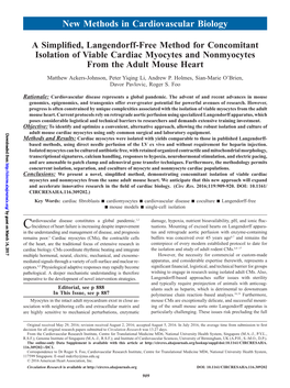 A Simplified, Langendorff-Free Method for Concomitant Isolation of Viable Cardiac Myocytes and Nonmyocytes from the Adult Mouse Heart