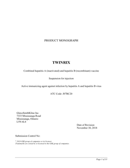 Twinrix Product Monograph