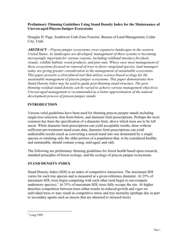 Preliminary Thinning Guidelines Using Stand Density Index for the Maintenance of Uneven-Aged Pinyon-Juniper Ecosystems Douglas H